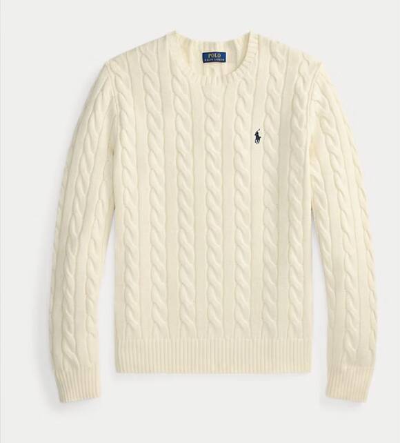 Polo Ralph Lauren Other - Polo Ralph Lauren Cream Cable Knit Crewneck Sweater Navy Pony
